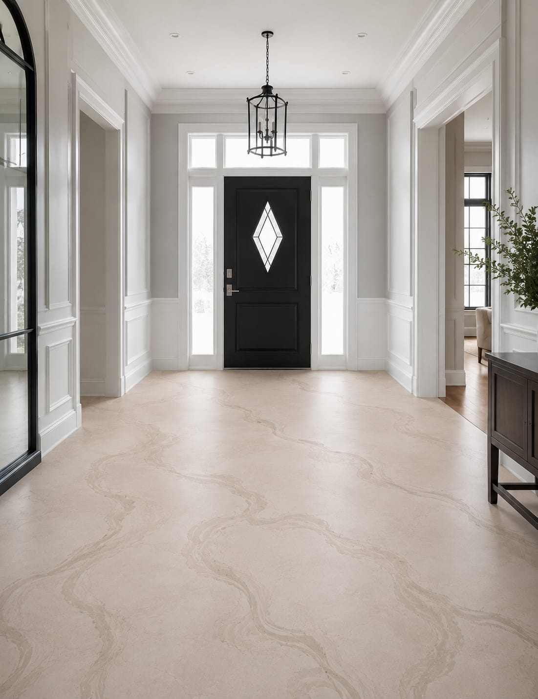 Warm-grey seamless microcement flooring in a contemporary interior