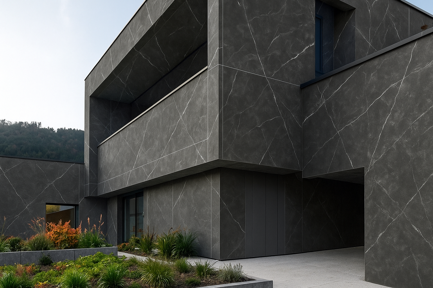 Marble effect concrete microcement exterior wall 