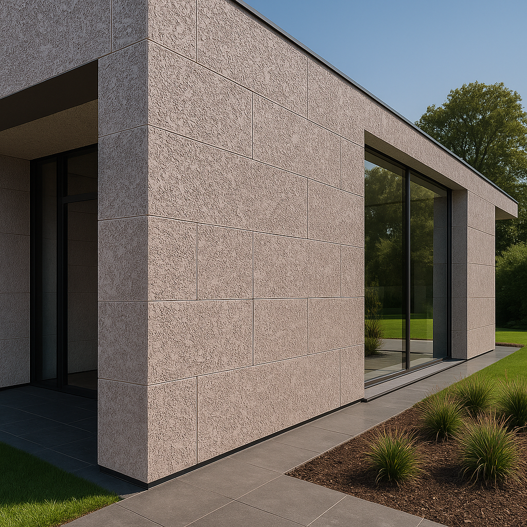 Handcrafted stone-inspired exterior feature wall